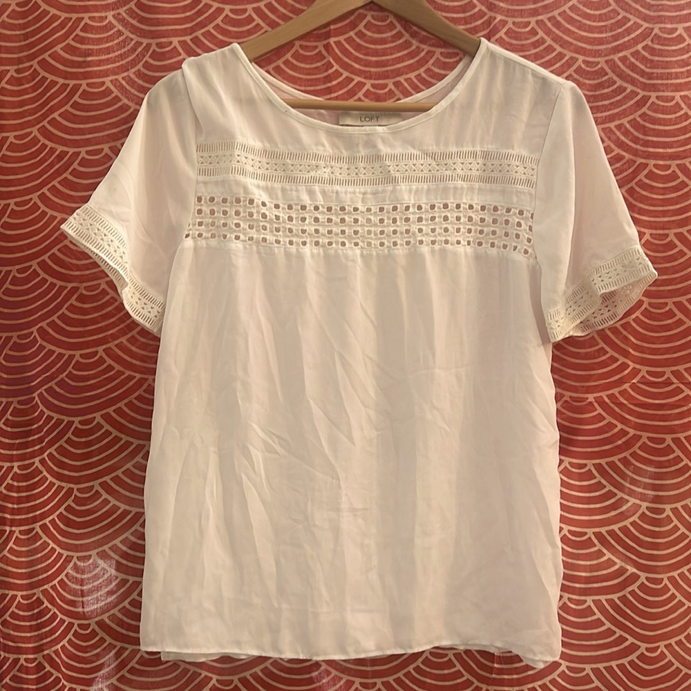 LOFT WOMENS SHORT SLEEVE LOOSE SUMMER WHITE SHIRT SIZE MEDIUM